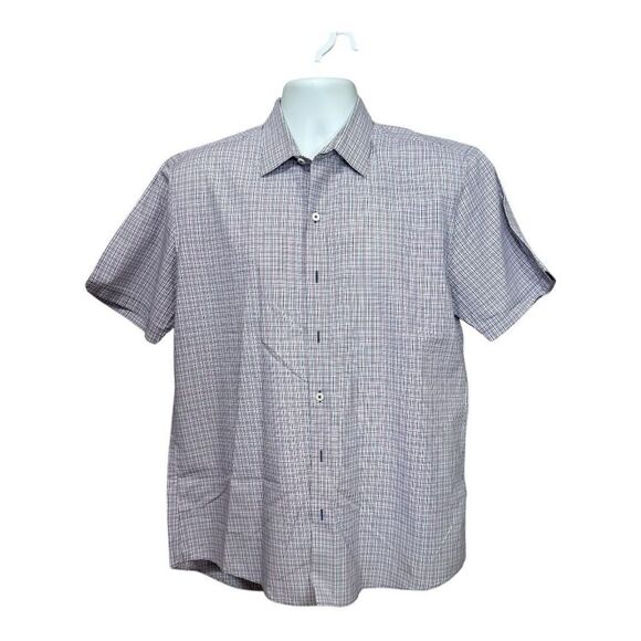 Zachary Prell Blue and red Check SHORT SLEEVE BUTTON UP SHIRT Large cotton - Picture 1 of 10